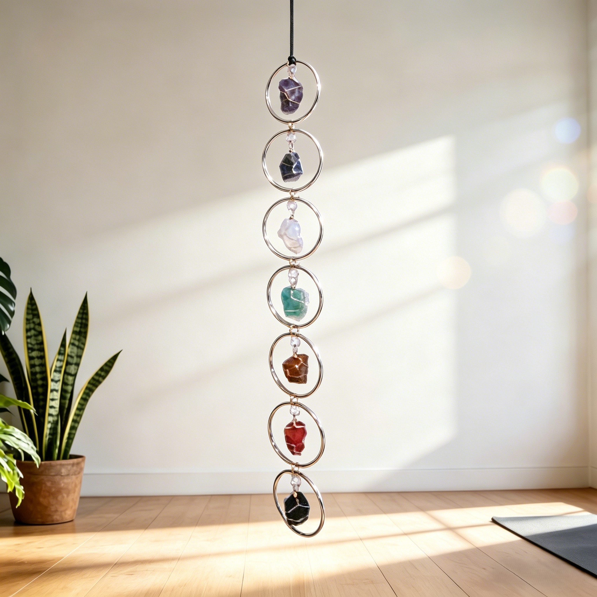 7 Chakra Raw Gemstone Wall Hanging | Natural Crystal Healing Home Decor