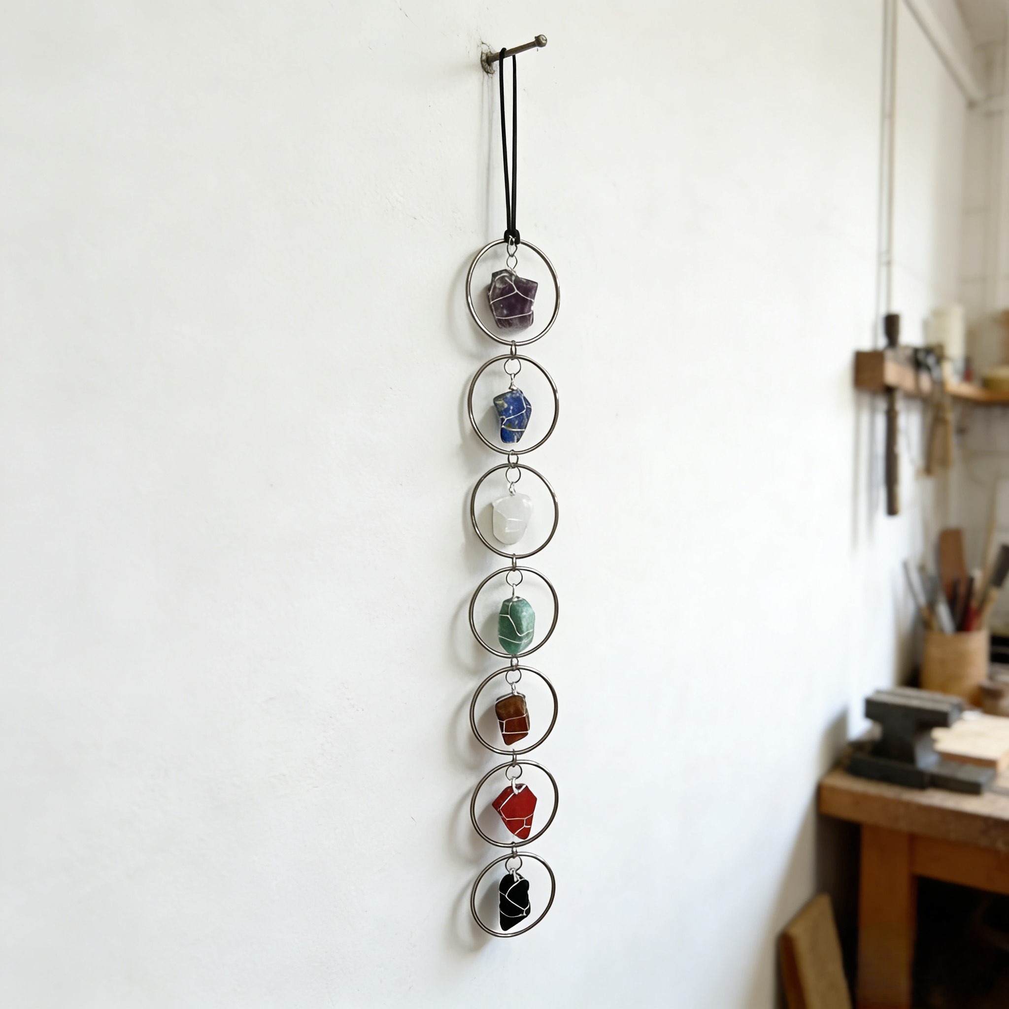 7 Chakra Raw Gemstone Wall Hanging | Natural Crystal Healing Home Decor